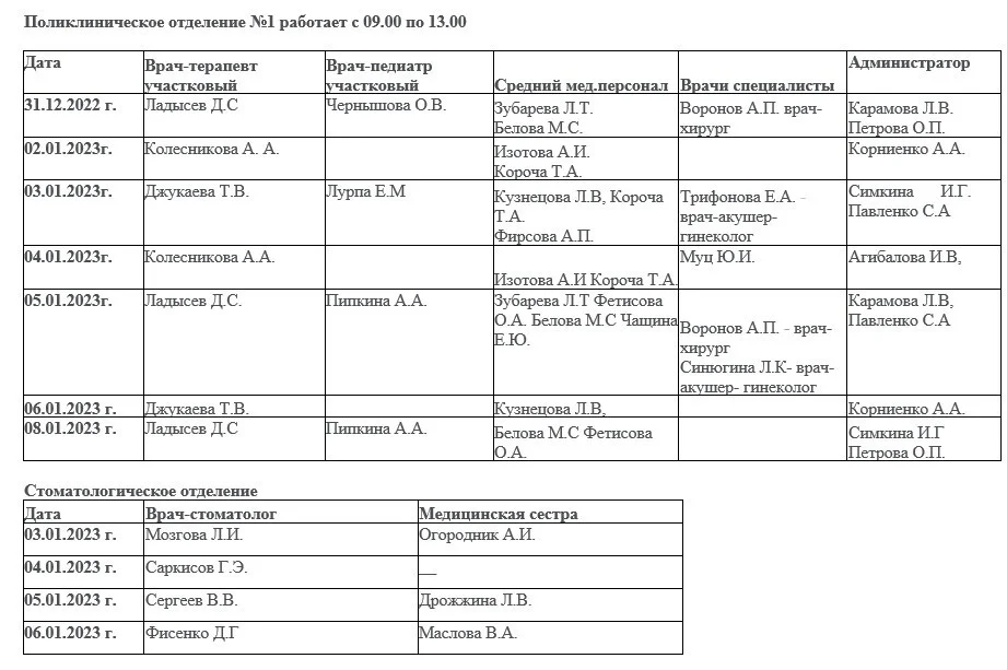 РАСПИСАНИЕ РАБОТЫ ПОЛИКЛИННИКИ Г. ПИОНЕРСКИЙ НА ВЫХОДНЫЕ ПРАЗДНИЧНЫЕ ДНИ